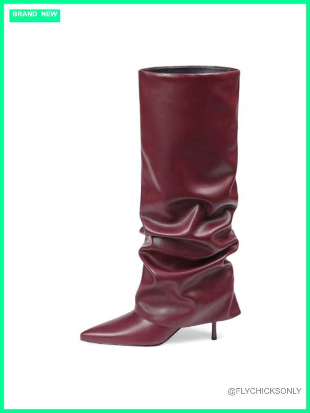 Wide Calf Fold Over Knee High Boots Faux Leather Stiletto Heel